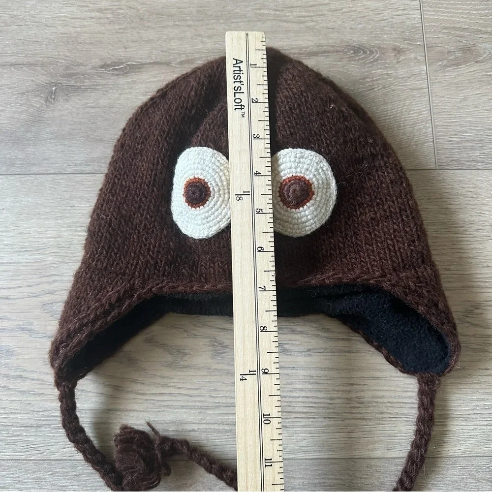 New Hand Knit 100% Wool Owl Animal Kids Hat Made In Nepal